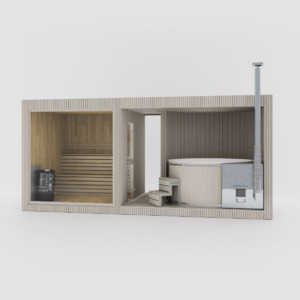 Tauras sauna with integrated hot tub
