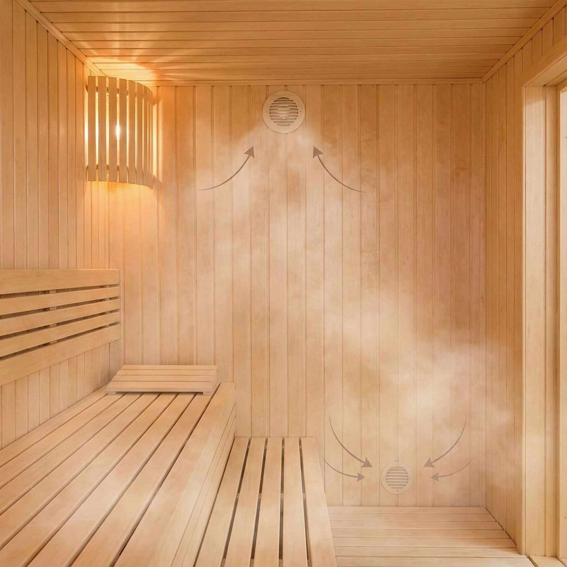 Warm light glowing from a Celsium sauna in a peaceful snowy setting