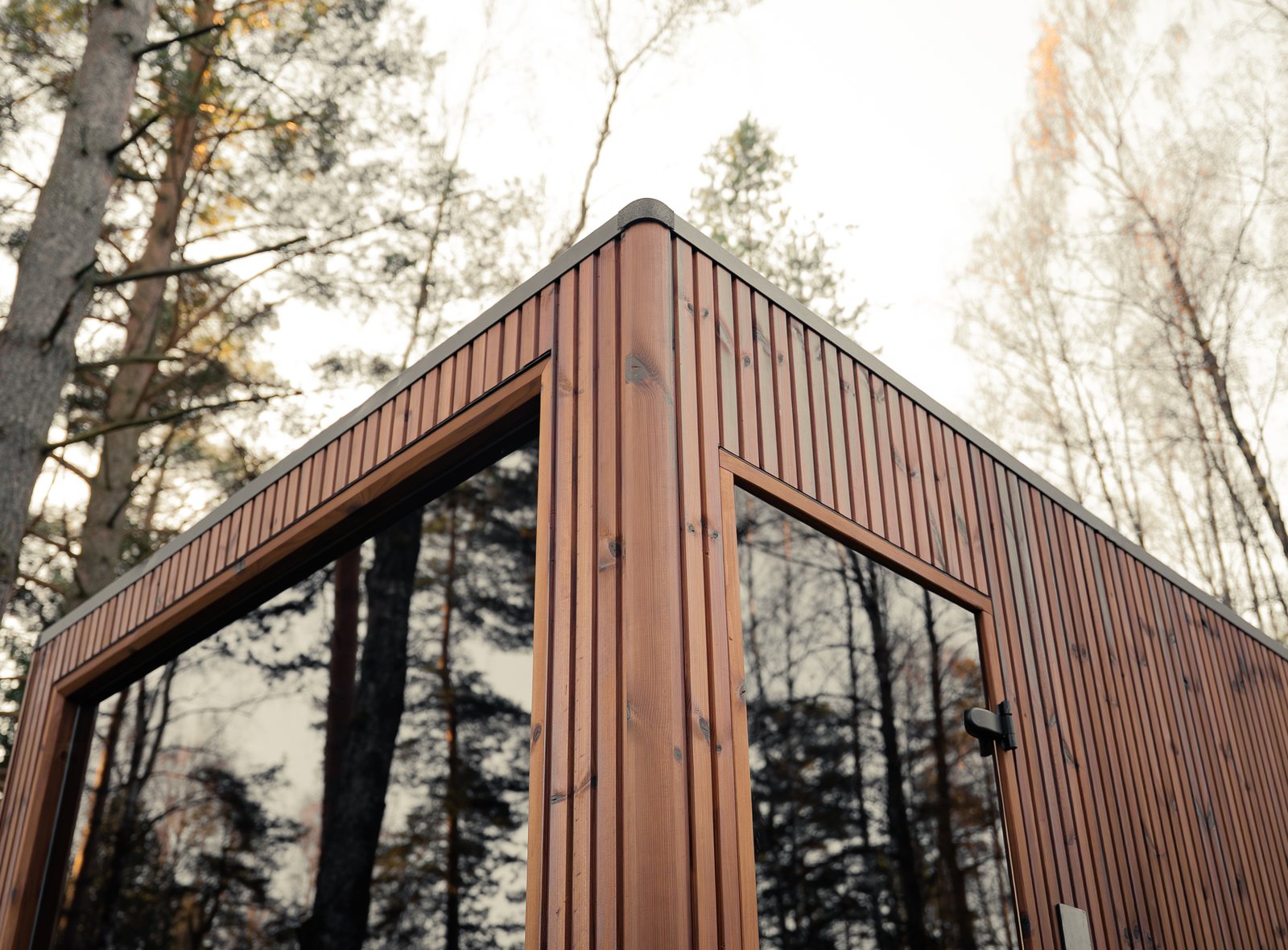 Jonas Grand lauko pirtis – „ThermoWood“ apdaila ir stiklinis kampas tarp pušų